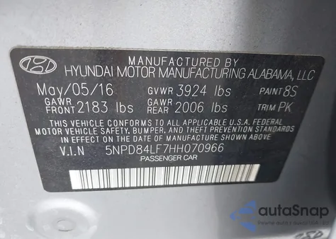 2017 Hyundai Elantra Se z USA, uszkodzony, nr VIN 5NPD84LF7HH070966